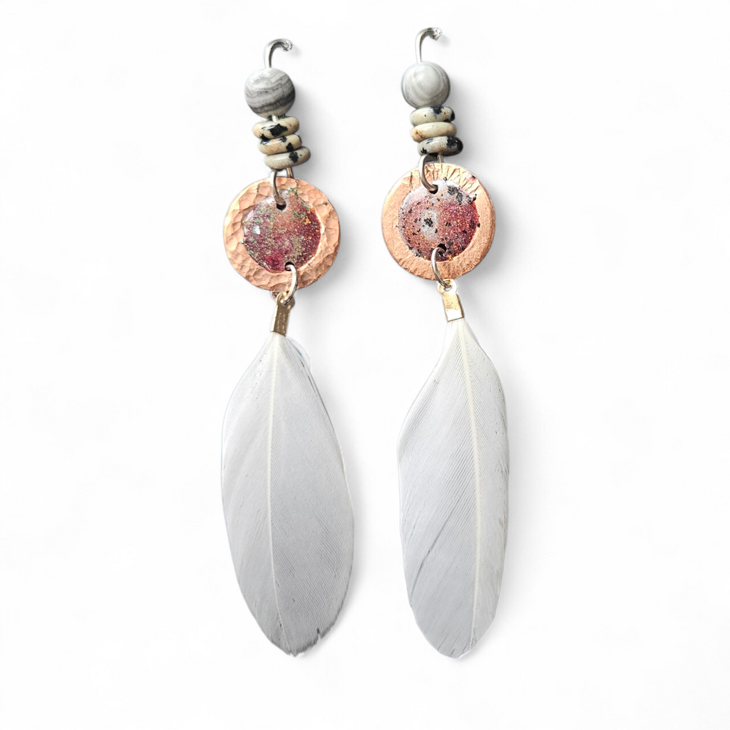 White Feather earings