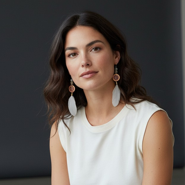 White Feather earings